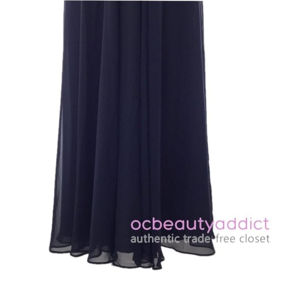 Eliza J Navy V-Neck Pleated Chiffon Gown Sz 4 - Picture 6 of 8